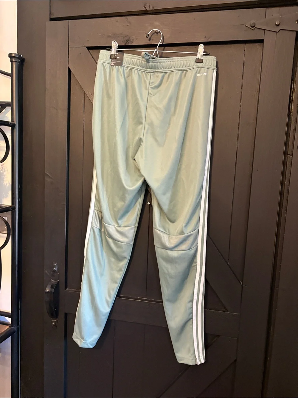 adidas Light Sage Green Joggers with White Side Stripes